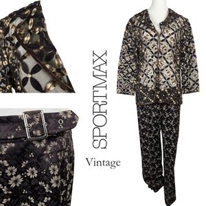 Vintage Sportmax Black & Gold Jacquard Jacket and Pants Set